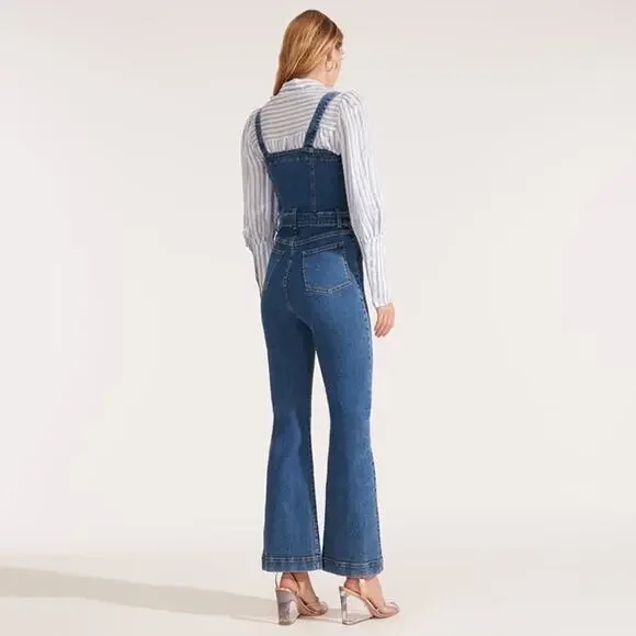 VERONICA BEARD Fayre Jumpsuit Denim Flare Leg Front Zip V Neck Blue NWT
